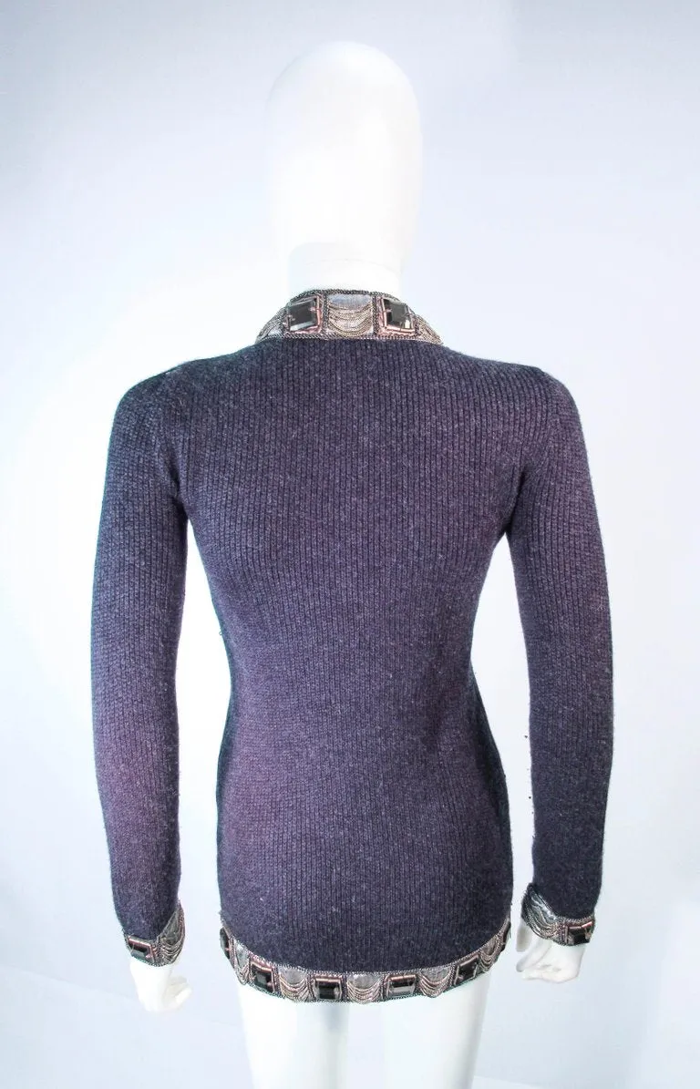 OSCAR DE LA RENTA Gray Embellished Cardigan Size XS