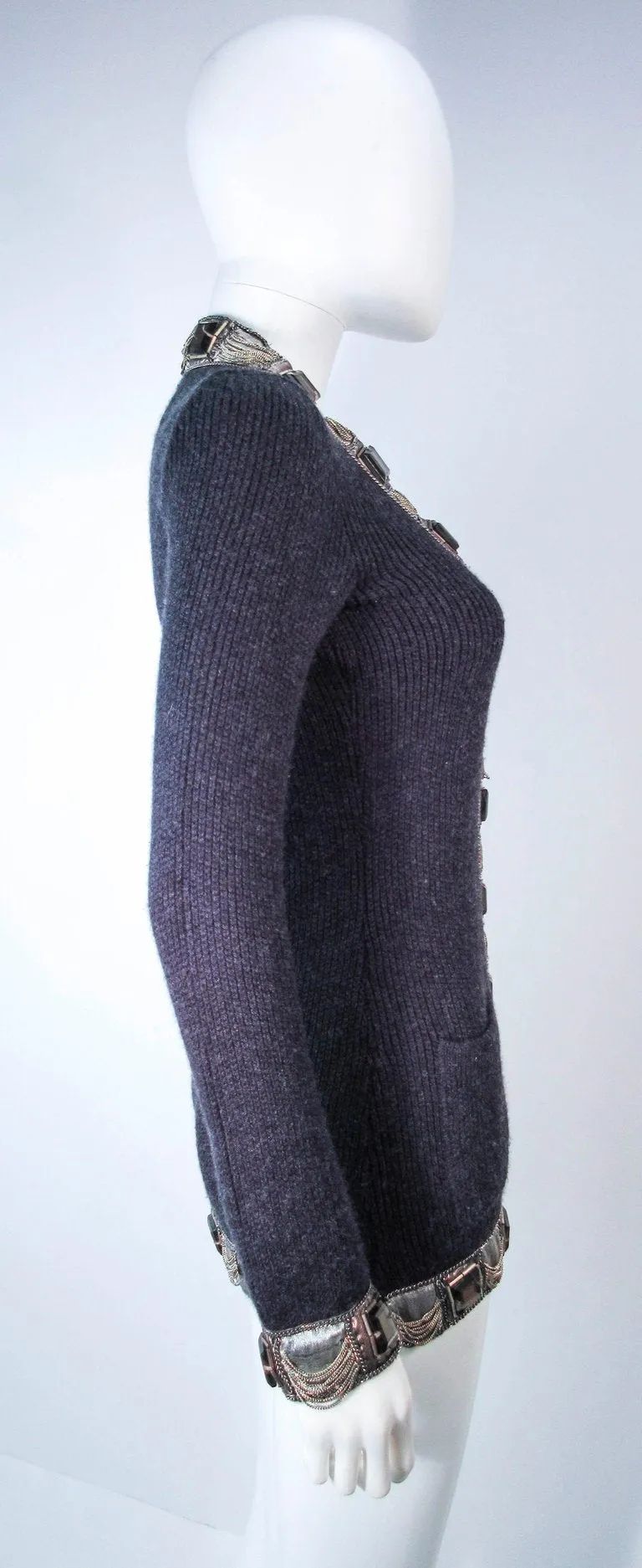OSCAR DE LA RENTA Gray Embellished Cardigan Size XS
