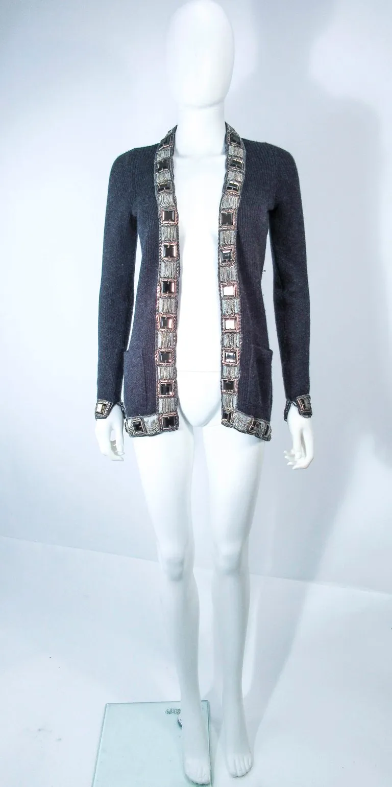 OSCAR DE LA RENTA Gray Embellished Cardigan Size XS