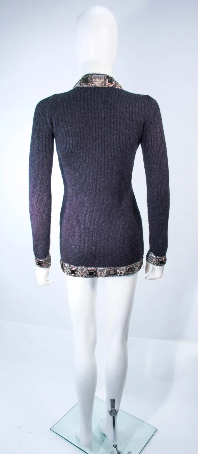 OSCAR DE LA RENTA Gray Embellished Cardigan Size XS