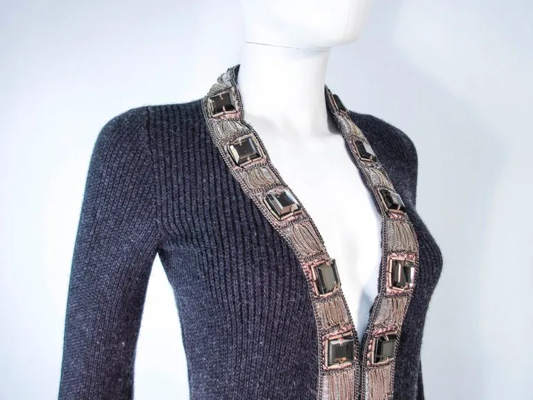 OSCAR DE LA RENTA Gray Embellished Cardigan Size XS