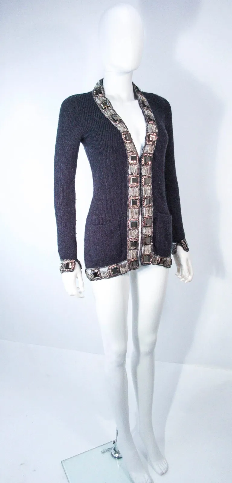 OSCAR DE LA RENTA Gray Embellished Cardigan Size XS