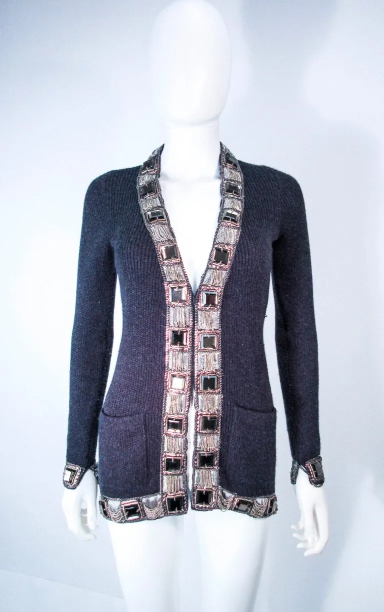 OSCAR DE LA RENTA Gray Embellished Cardigan Size XS