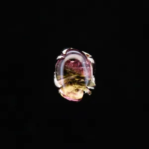 Oval Watermelon Tourmaline in Yellow Gold - 14ga threaded