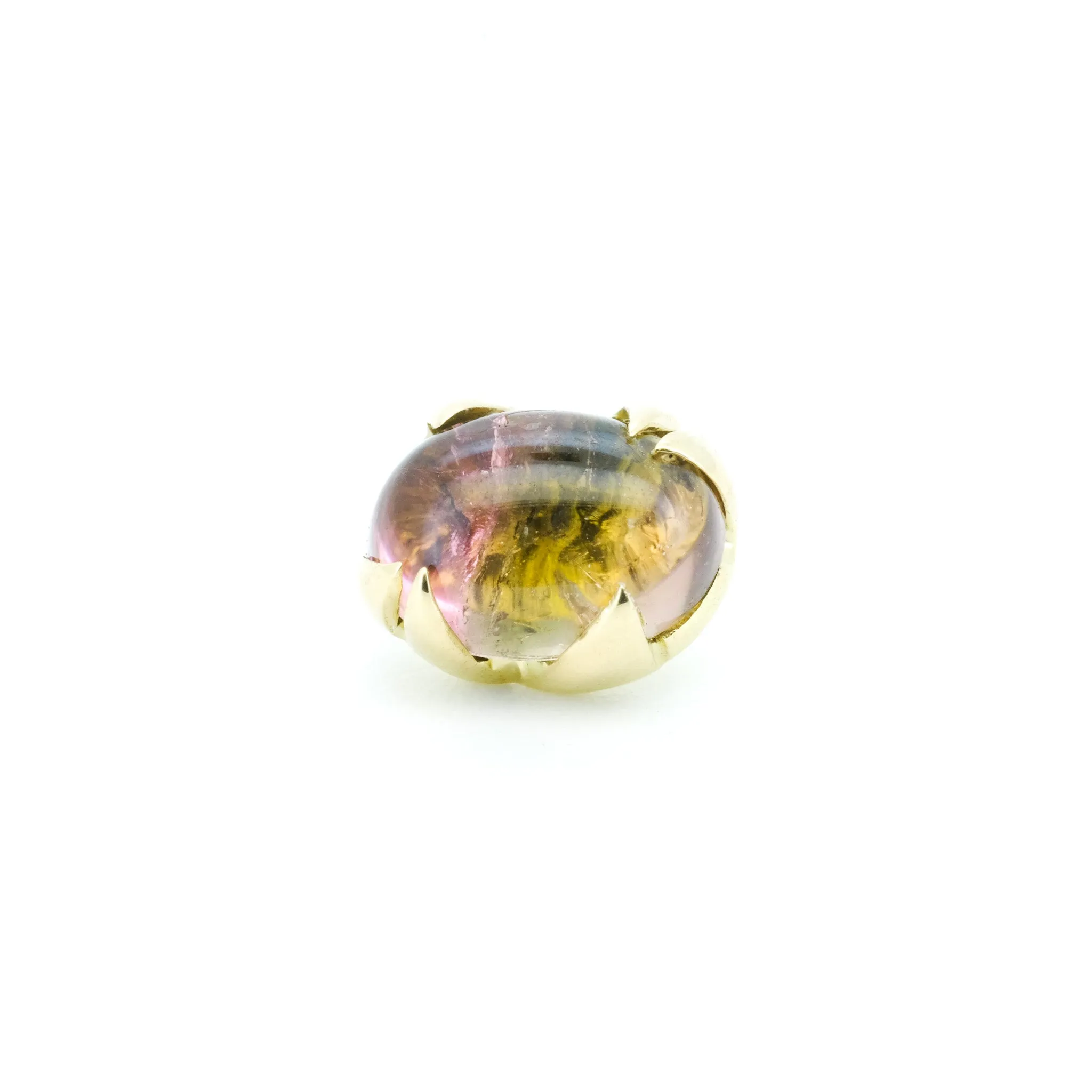 Oval Watermelon Tourmaline in Yellow Gold - 14ga threaded