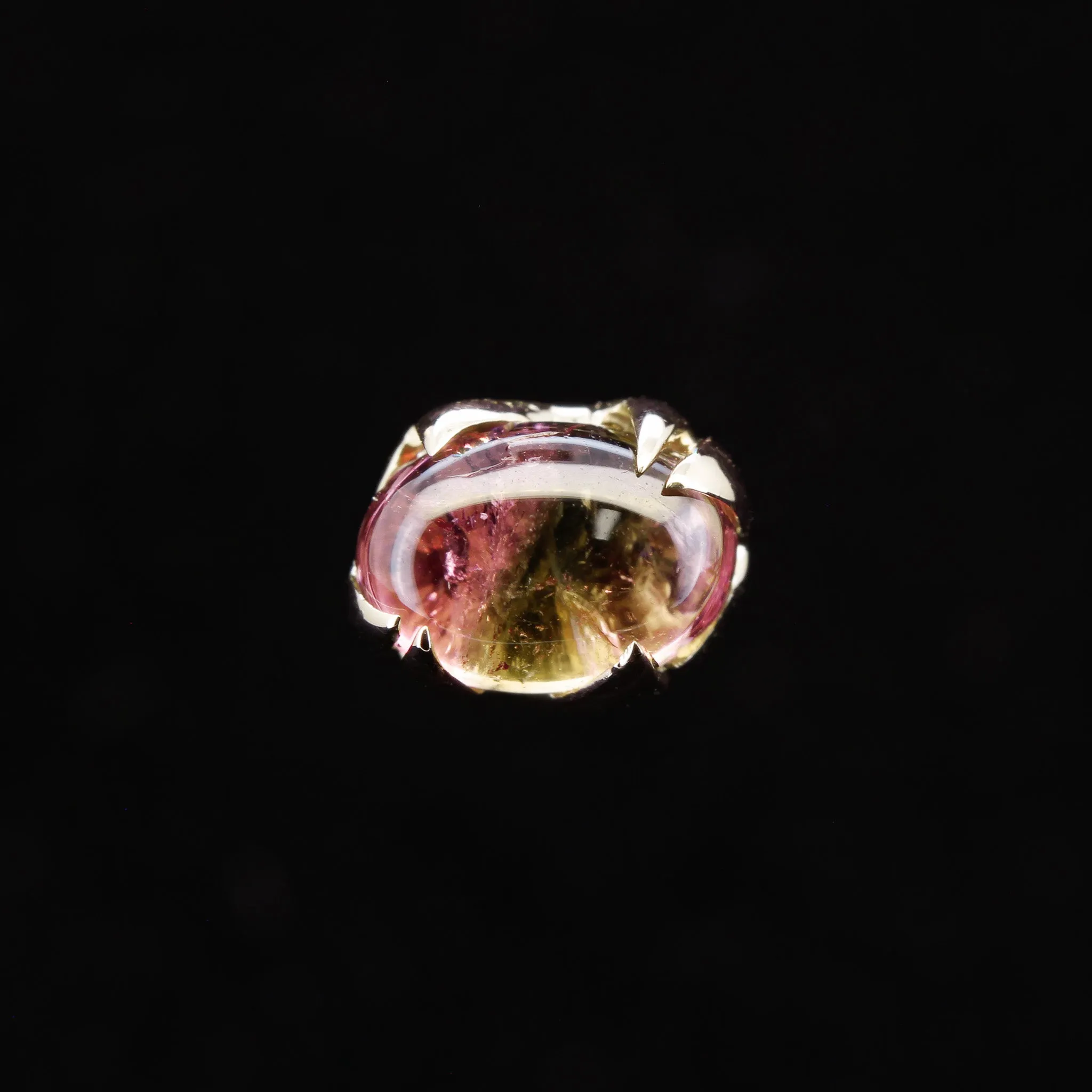 Oval Watermelon Tourmaline in Yellow Gold - 14ga threaded
