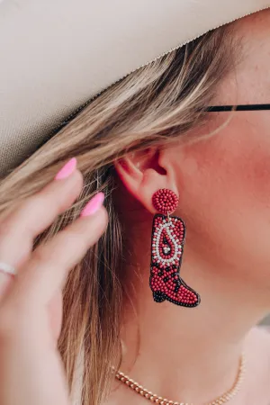 Paisley Detail Beaded Boot Earrings - Brown