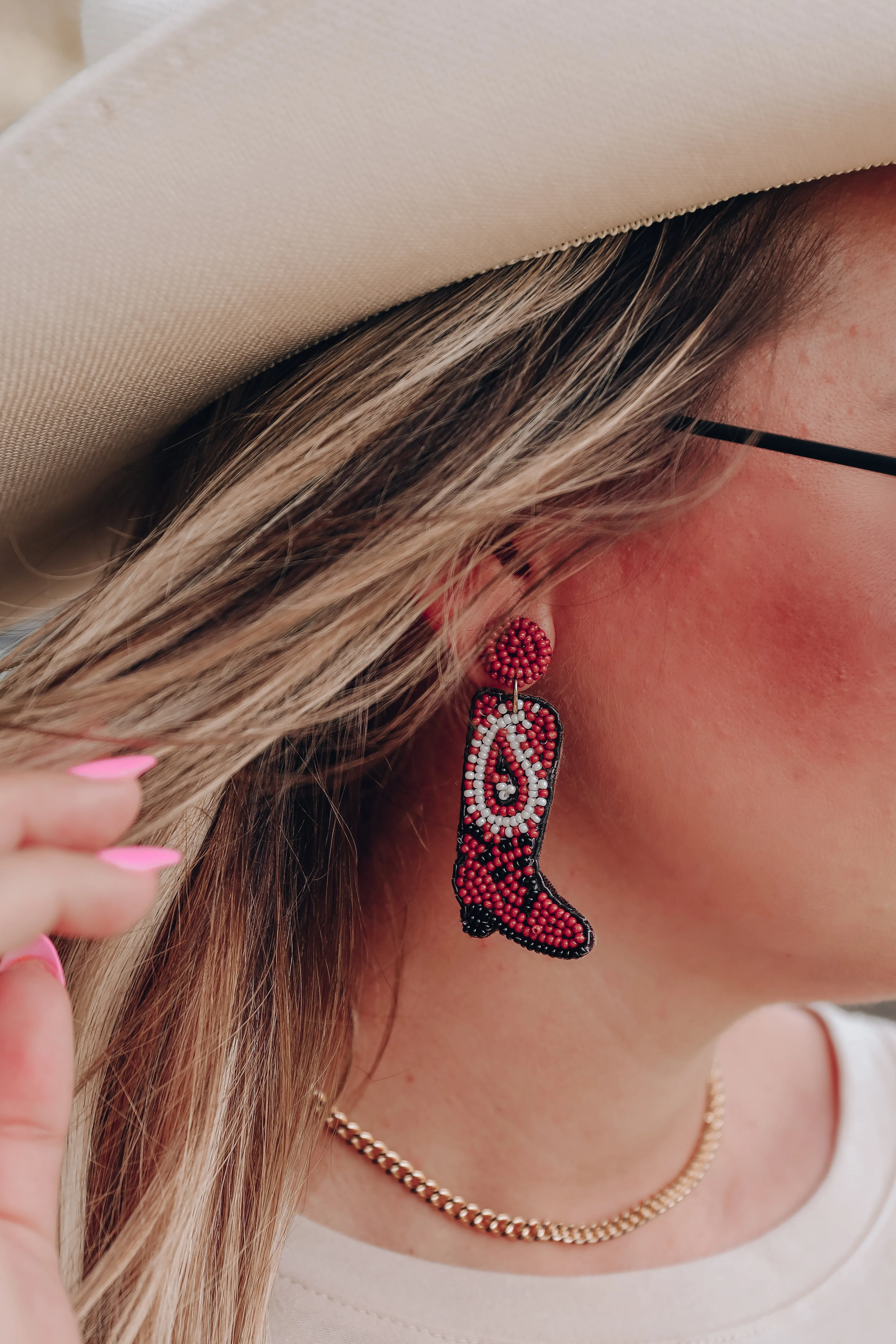 Paisley Detail Beaded Boot Earrings - Brown