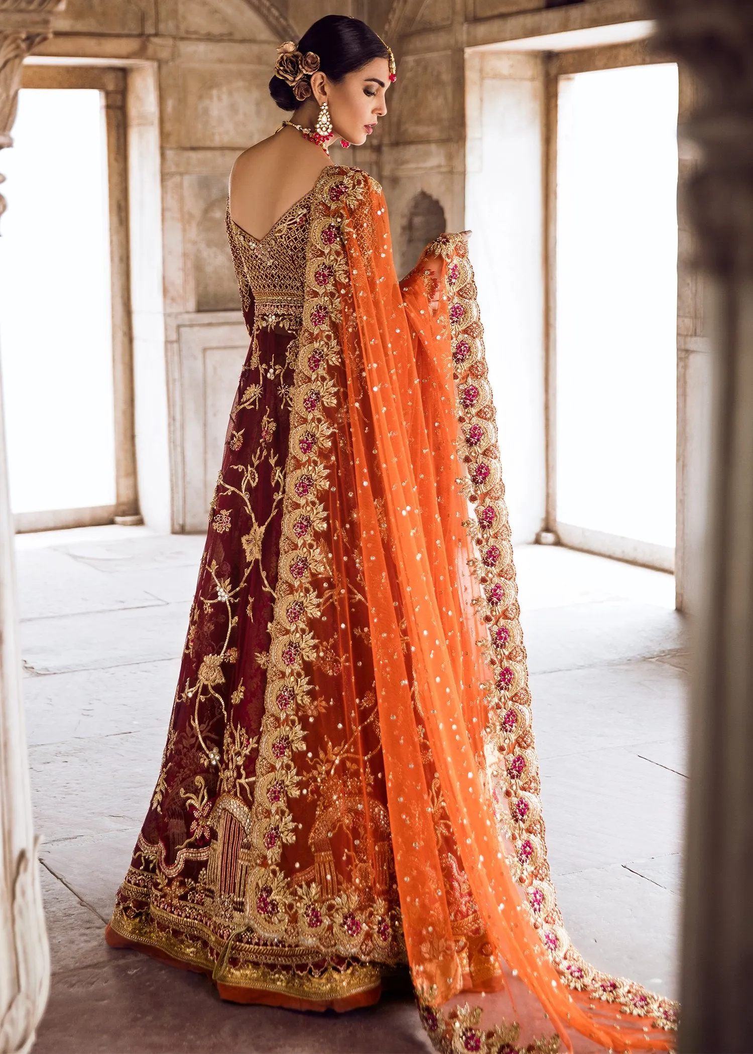 Pakistani Bridal Gown Lehnga for Wedding in Deep Red Color #J5125