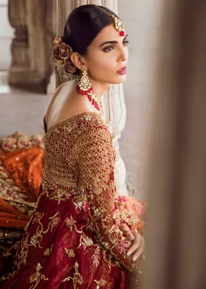 Pakistani Bridal Gown Lehnga for Wedding in Deep Red Color #J5125