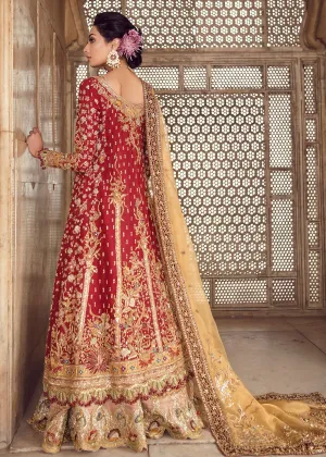 Pakistani Bridal Lehnga with Long Shirt in Red Color #J5126