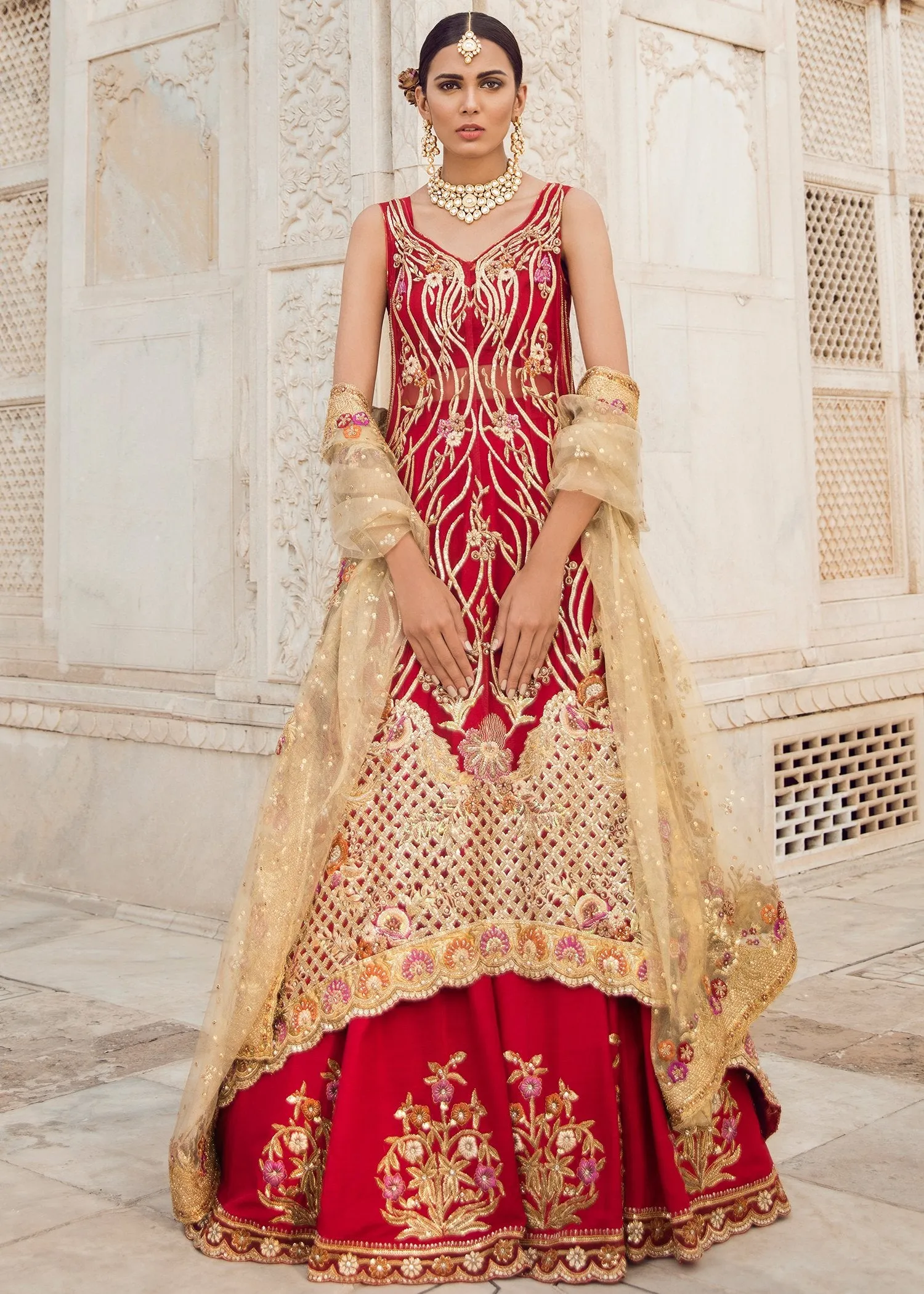 Pakistani Bridal Lehnga with Trail Shirt for Wedding #J5124