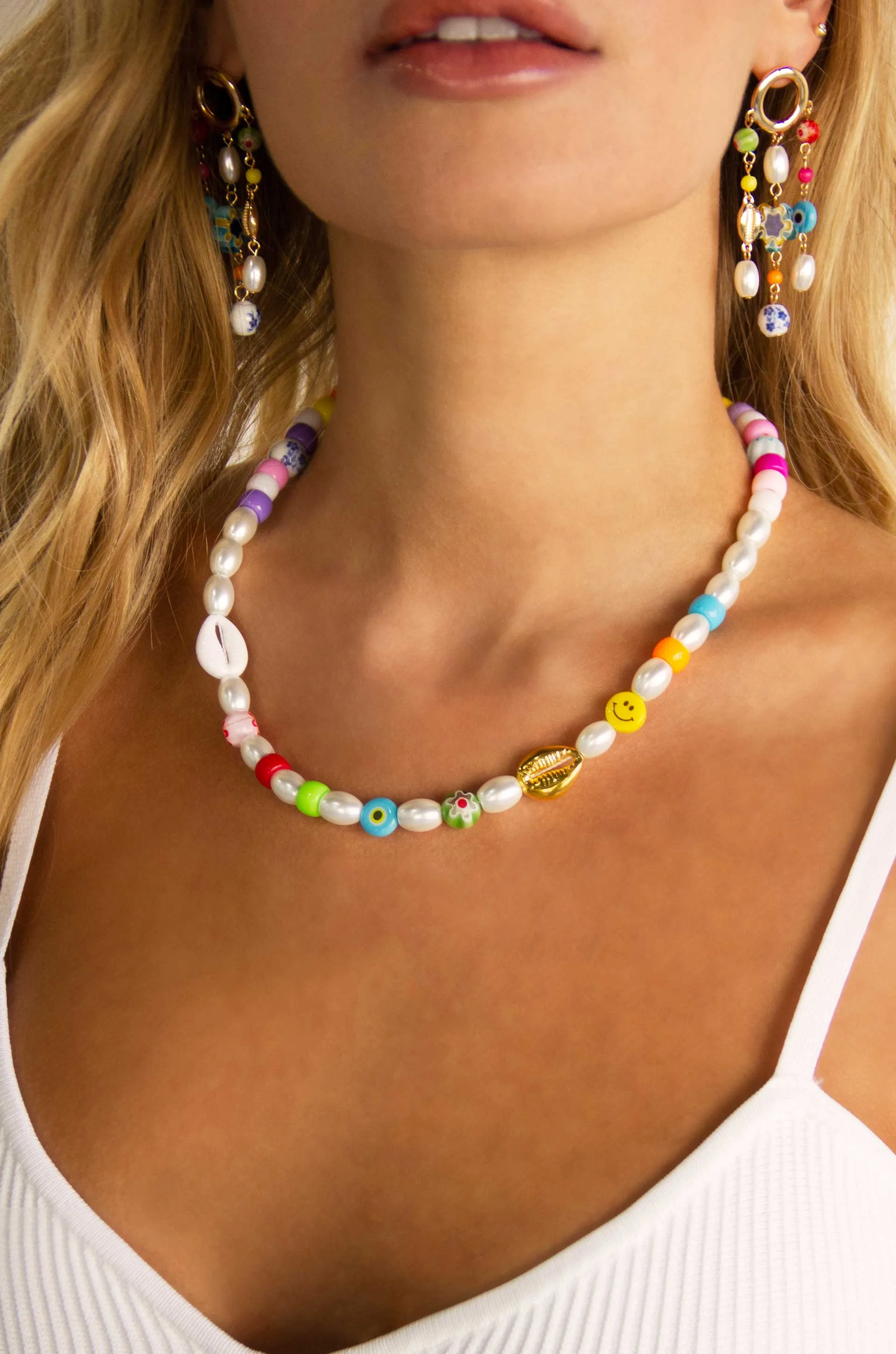 Palm Springs Baby Pearl and Beaded 18k Gold Plated Necklace