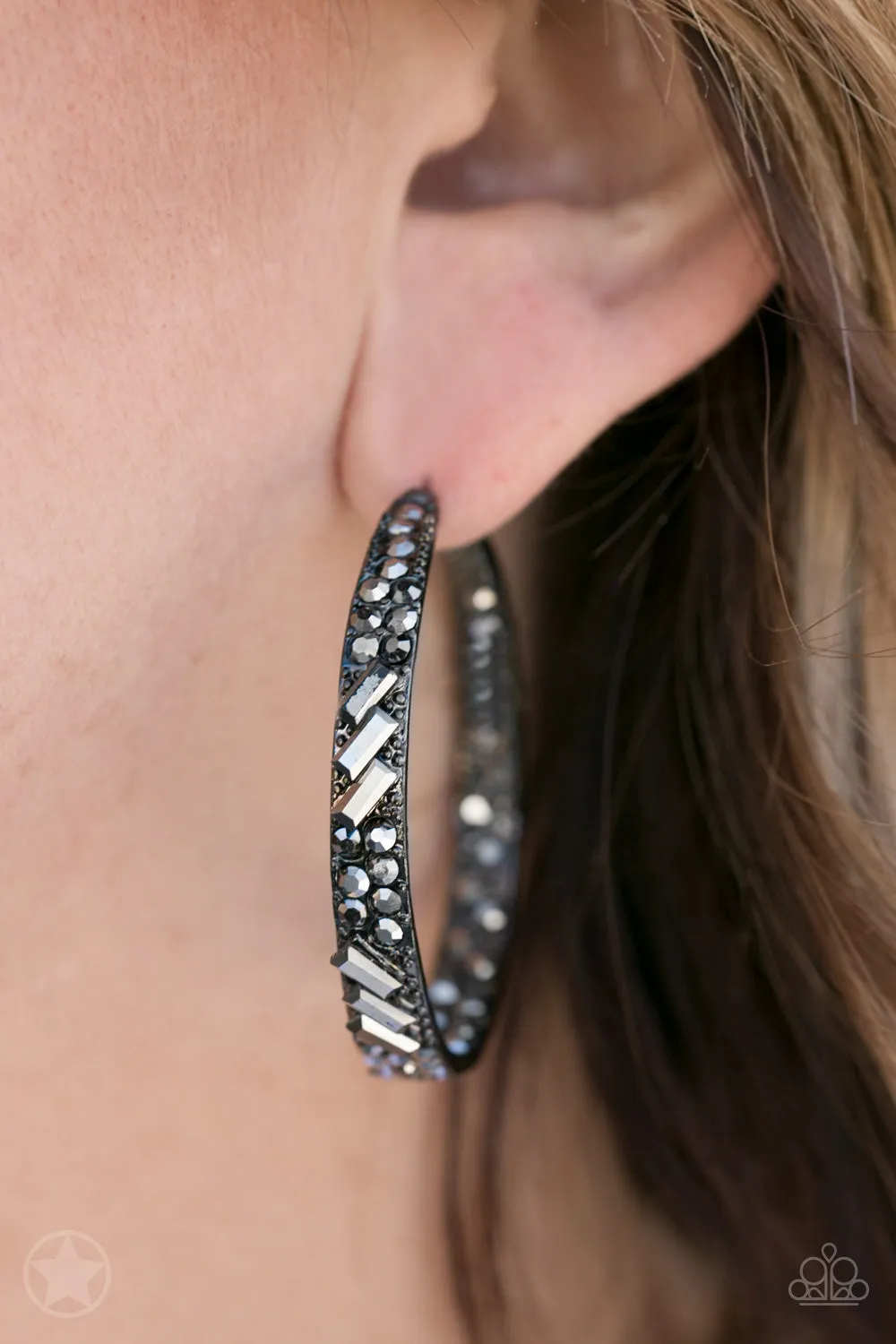 Paparazzi - GLITZY By Association - Black Hoop Earrings