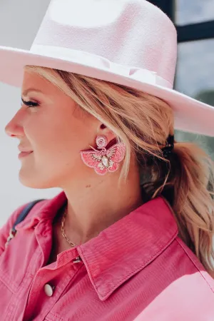 Papillion Beaded Sequin Earrings - Pink