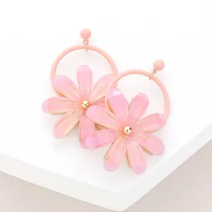 Pastel Pink Resin Flower Fun Fashion Earrings | Headshot Earrings | 616215
