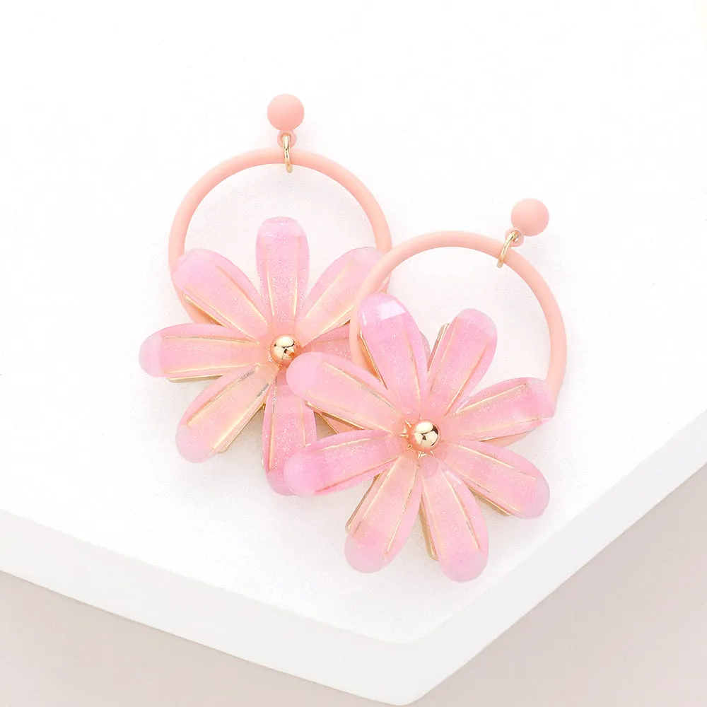 Pastel Pink Resin Flower Fun Fashion Earrings | Headshot Earrings | 616215