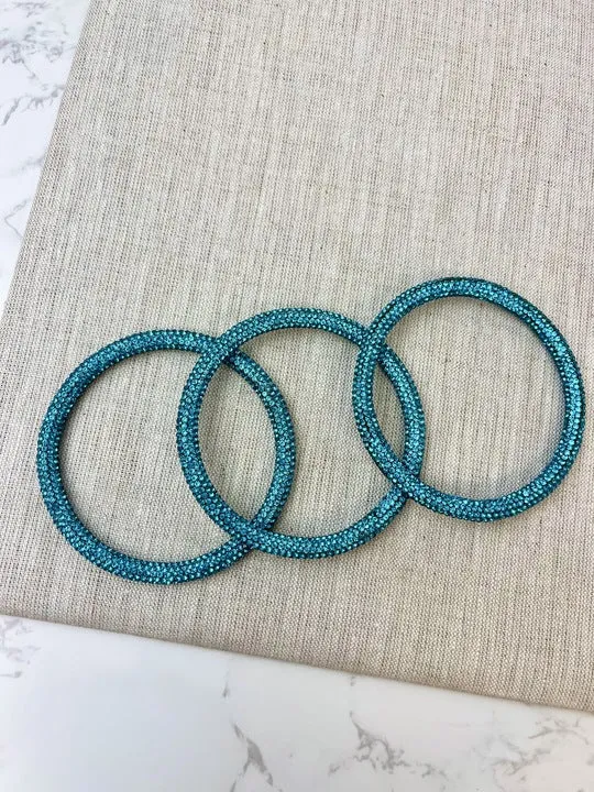 Pave Rhinestone Bangle Set - Aqua