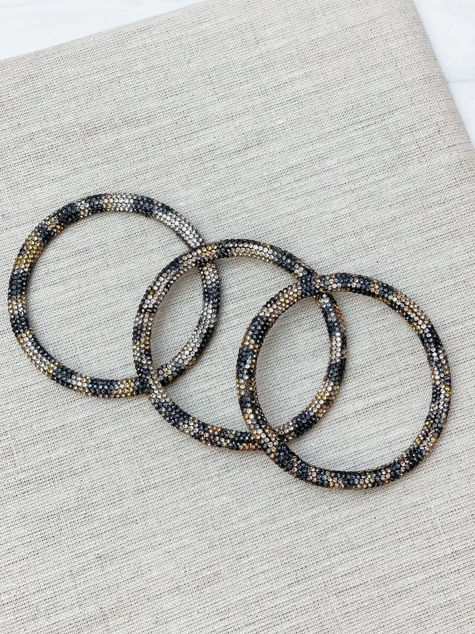 Pave Rhinestone Bangle Set - Leopard