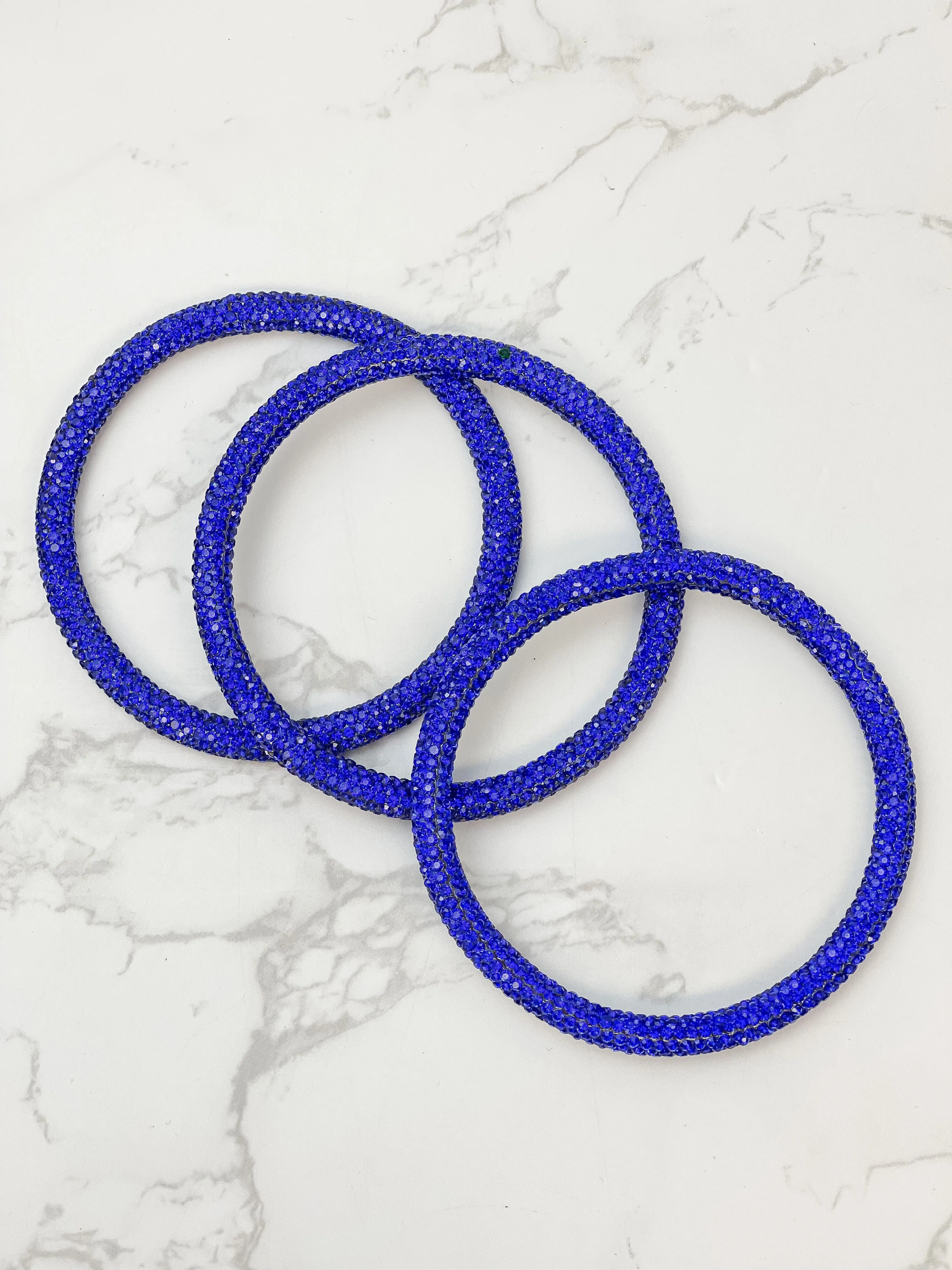 Pave Rhinestone Bangle Set - Royal Blue
