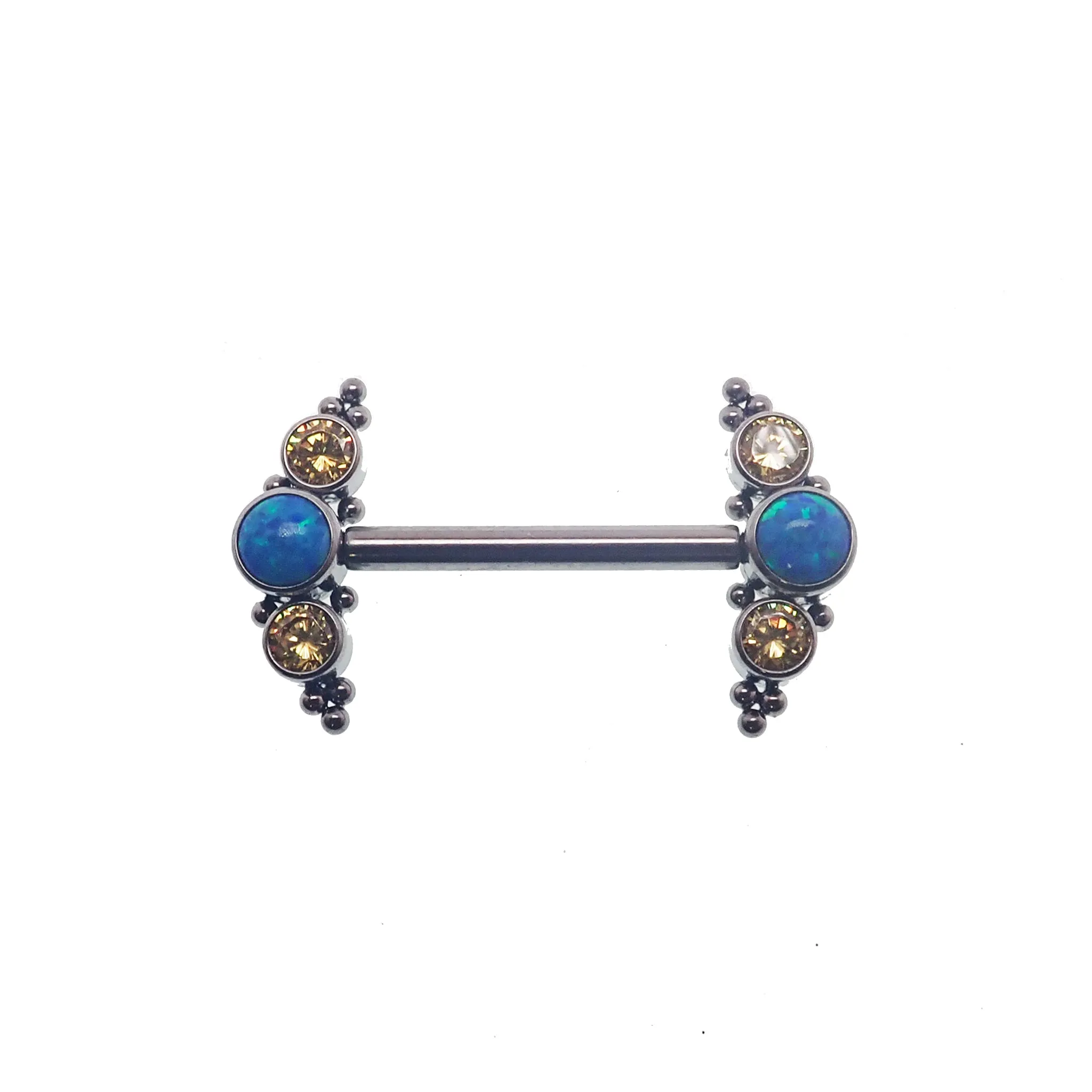 Peacock Blue Opal & Citrine Beaded Nipple Cluster 14g, 12g