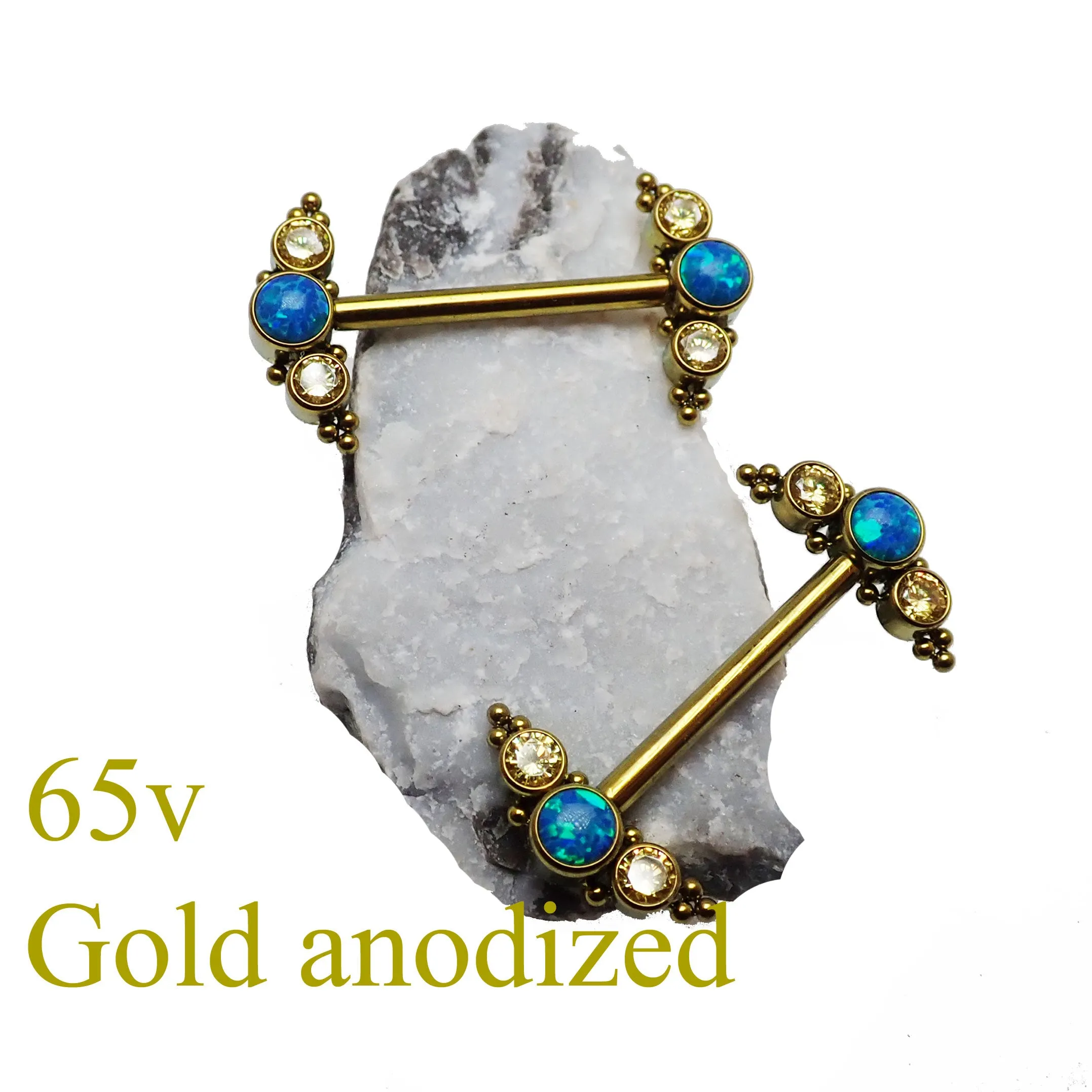 Peacock Blue Opal & Citrine Beaded Nipple Cluster 14g, 12g
