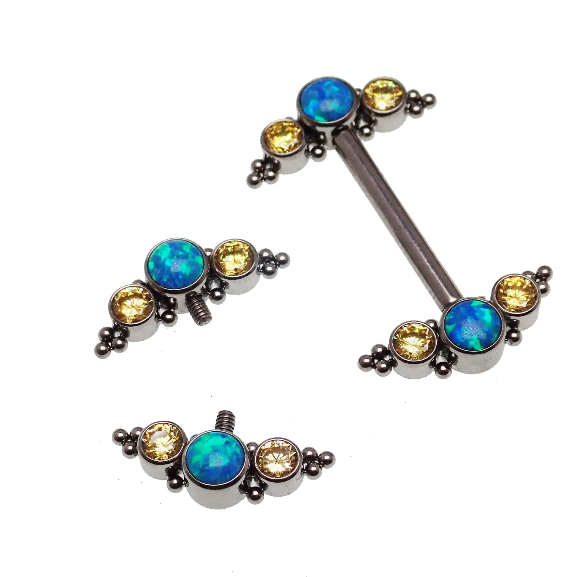 Peacock Blue Opal & Citrine Beaded Nipple Cluster 14g, 12g