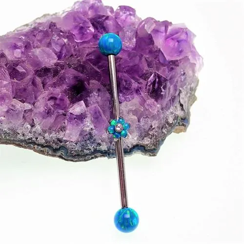 Peacock Blue Opal Industrial Barbell 14g