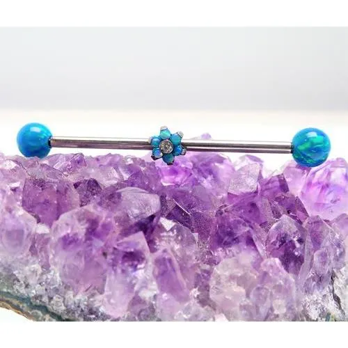 Peacock Blue Opal Industrial Barbell 14g
