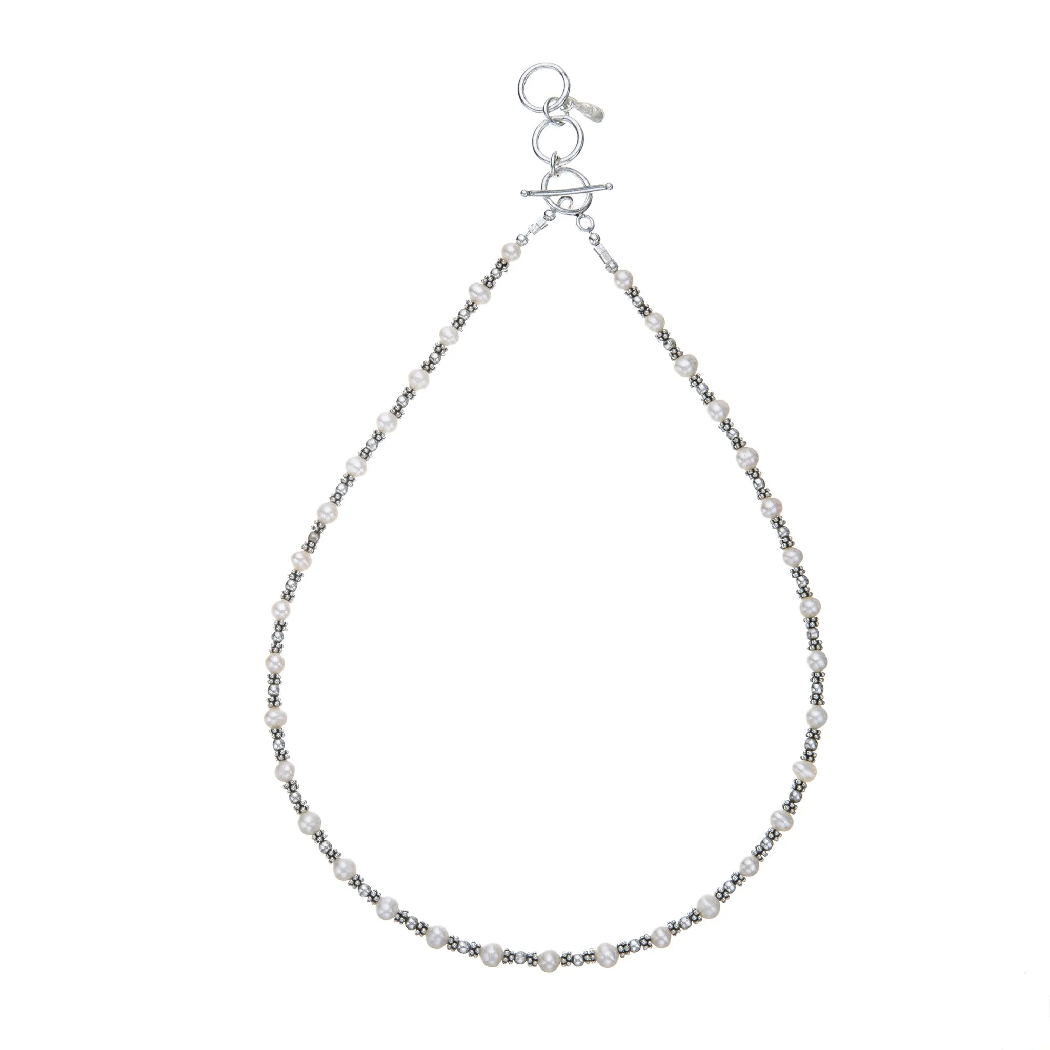 Pearl & Handcrafted Sterling Silver Bead Necklace