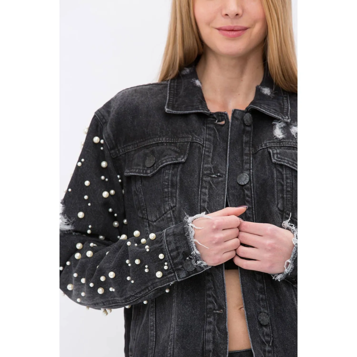 Pearl Embellished Denim Jacket