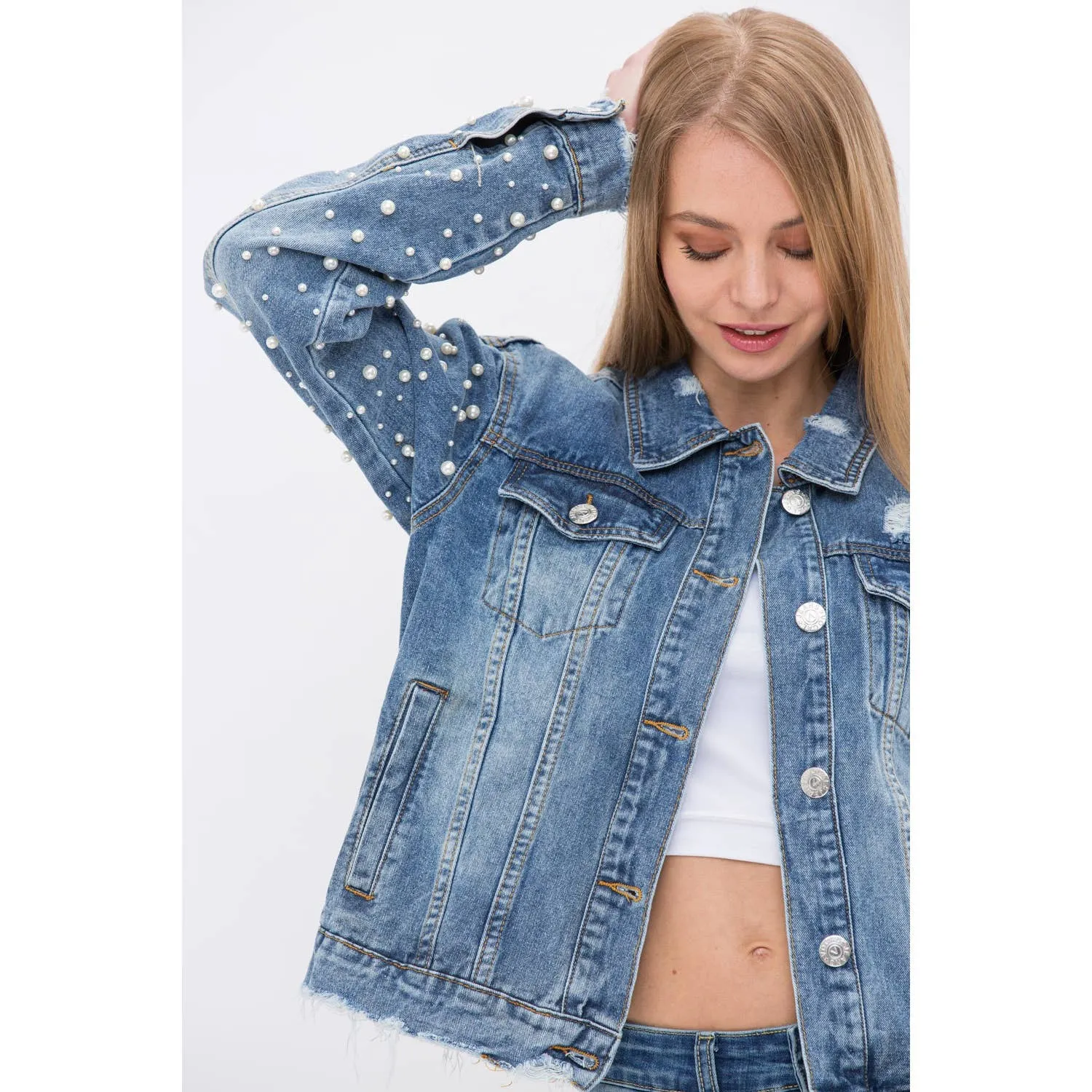 Pearl Embellished Denim Jacket