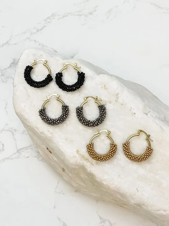 Petite Seed Bead Hoop Earrings - Gold
