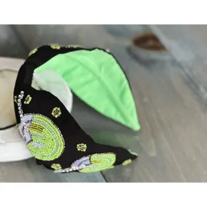 Pina Colada Seed Beaded Hand Sewn Top Knot Black Headband