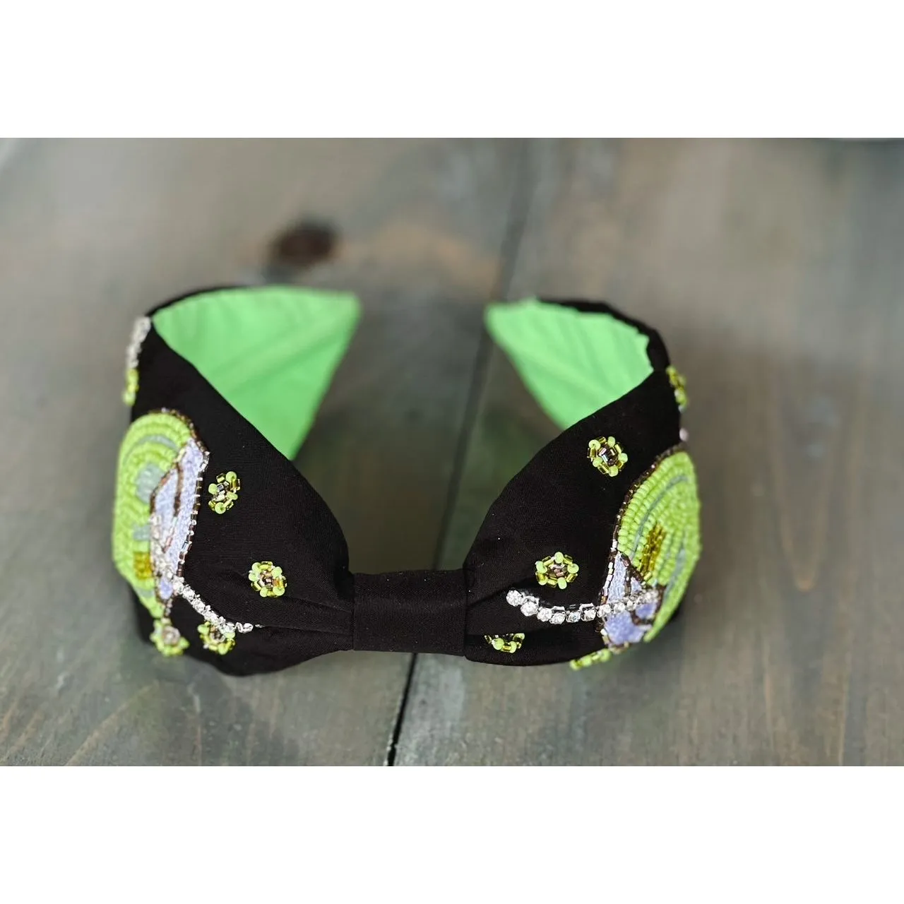 Pina Colada Seed Beaded Hand Sewn Top Knot Black Headband