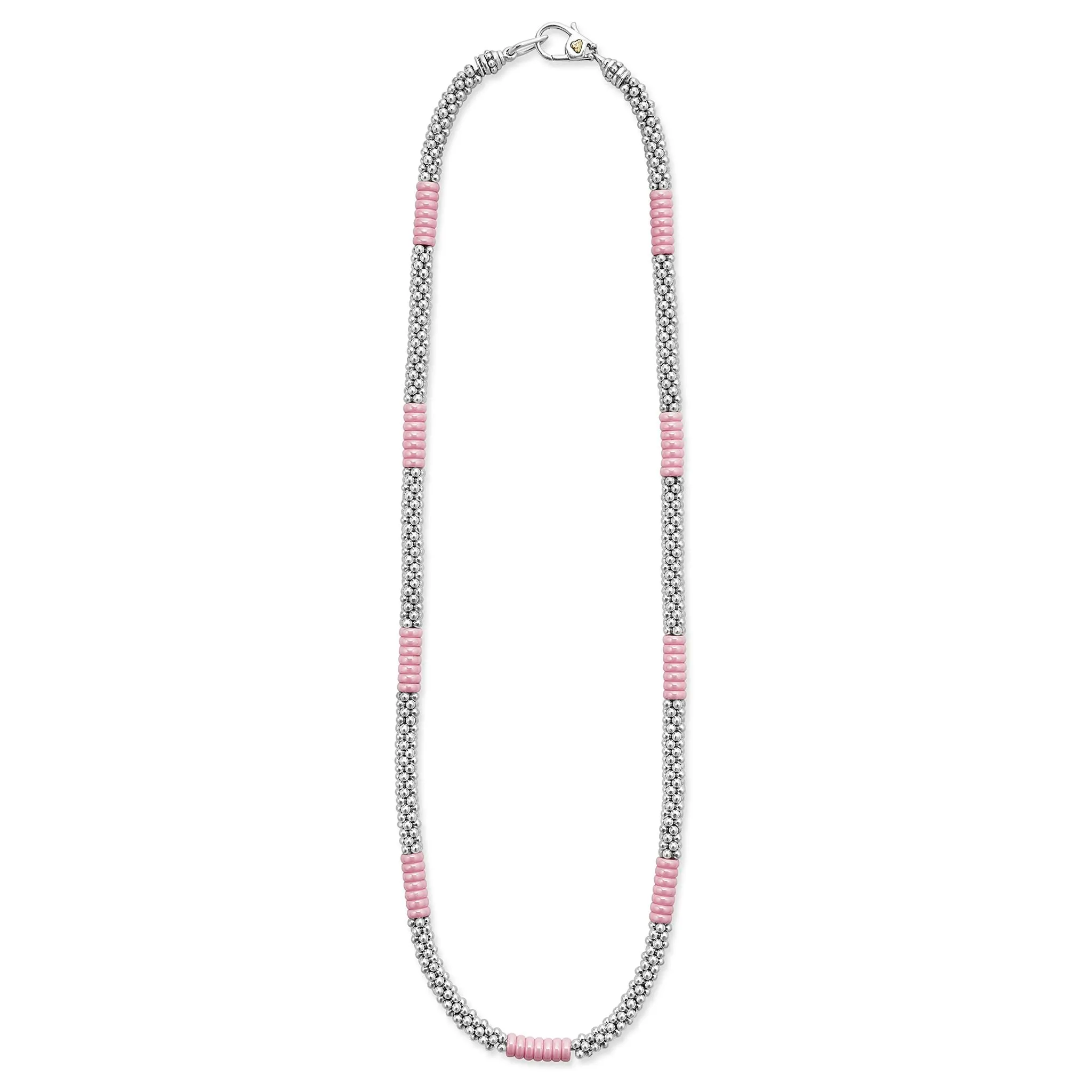 Pink Caviar Pink Silver Station Ceramic Beaded Necklace | 5mm