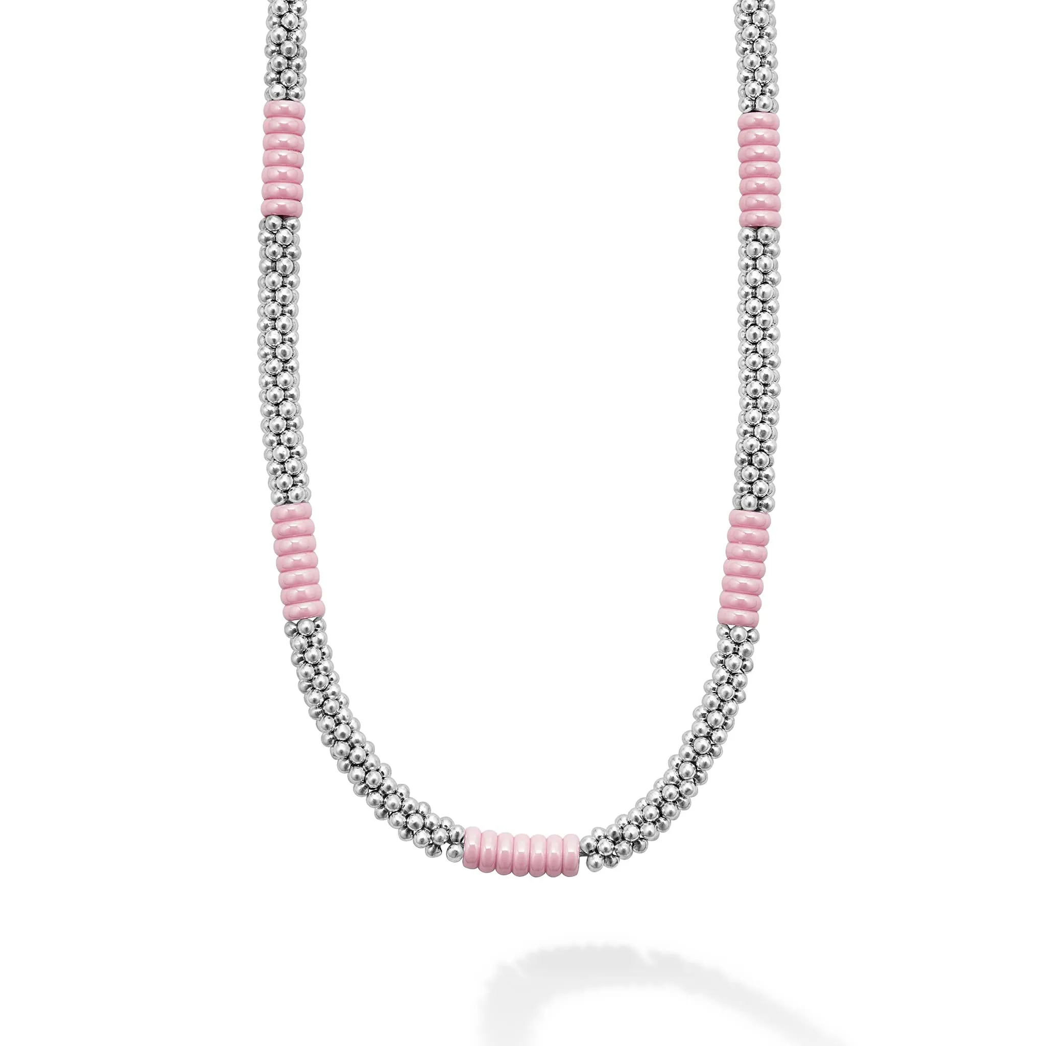 Pink Caviar Pink Silver Station Ceramic Beaded Necklace | 5mm