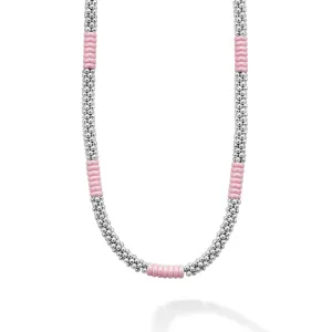 Pink Caviar Pink Silver Station Ceramic Beaded Necklace | 5mm