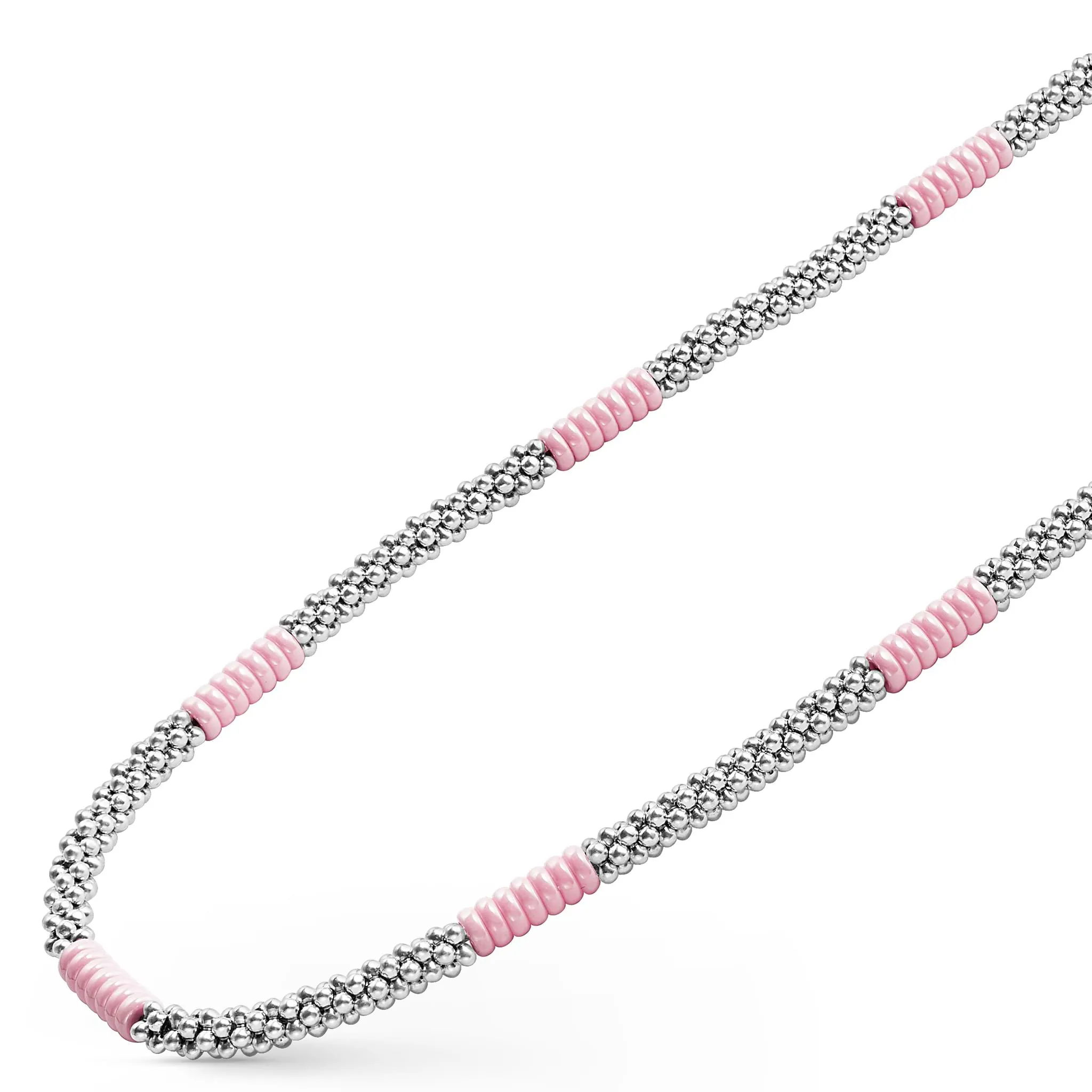 Pink Caviar Pink Silver Station Ceramic Beaded Necklace | 5mm