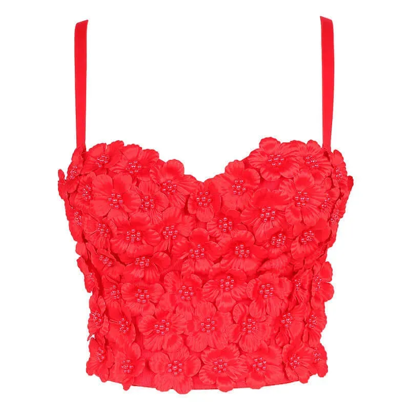 Pink Floral Beaded Boned Short Corset