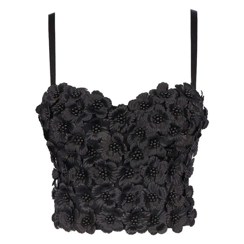 Pink Floral Beaded Boned Short Corset