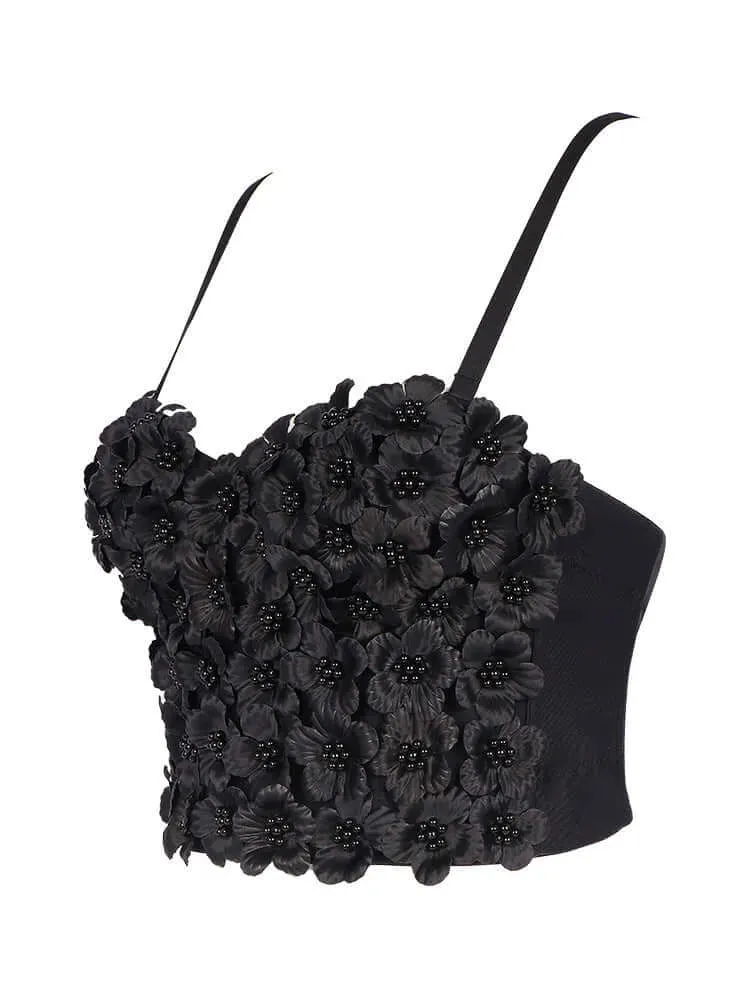 Pink Floral Beaded Boned Short Corset