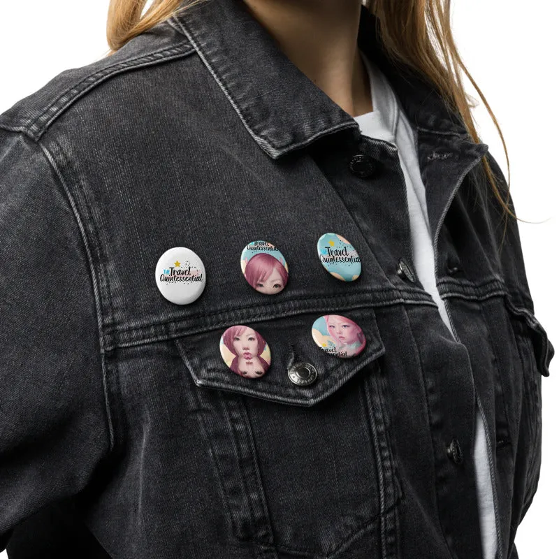 Pink Head TheTravelQuintessential Set of 5 Pin Buttons