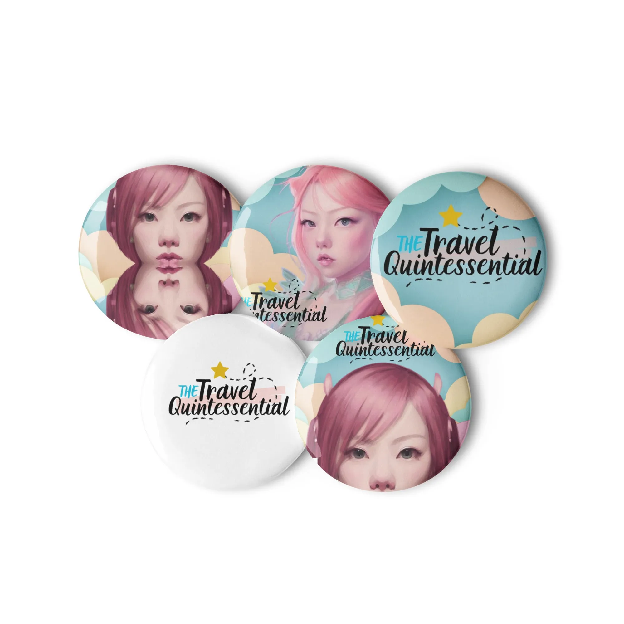 Pink Head TheTravelQuintessential Set of 5 Pin Buttons
