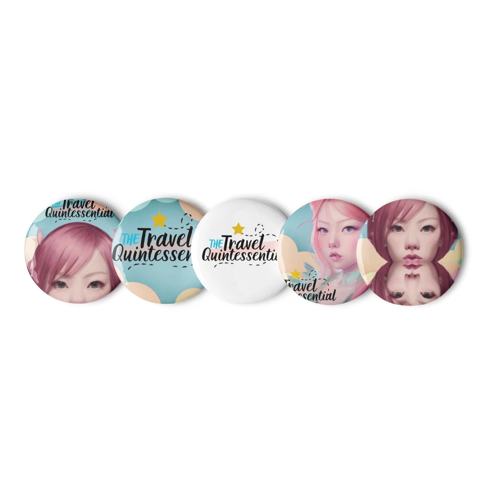 Pink Head TheTravelQuintessential Set of 5 Pin Buttons