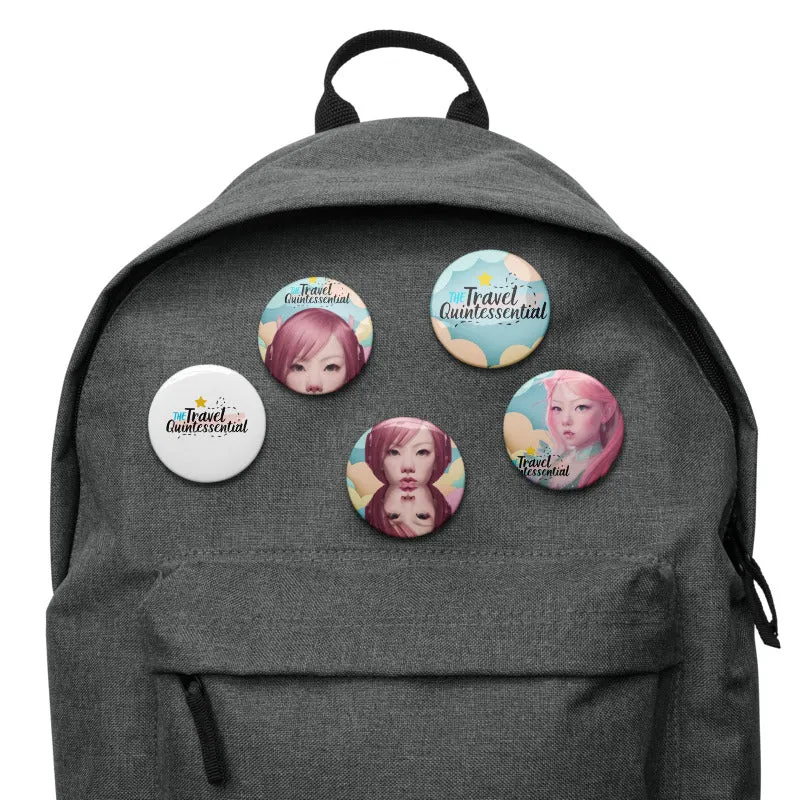 Pink Head TheTravelQuintessential Set of 5 Pin Buttons