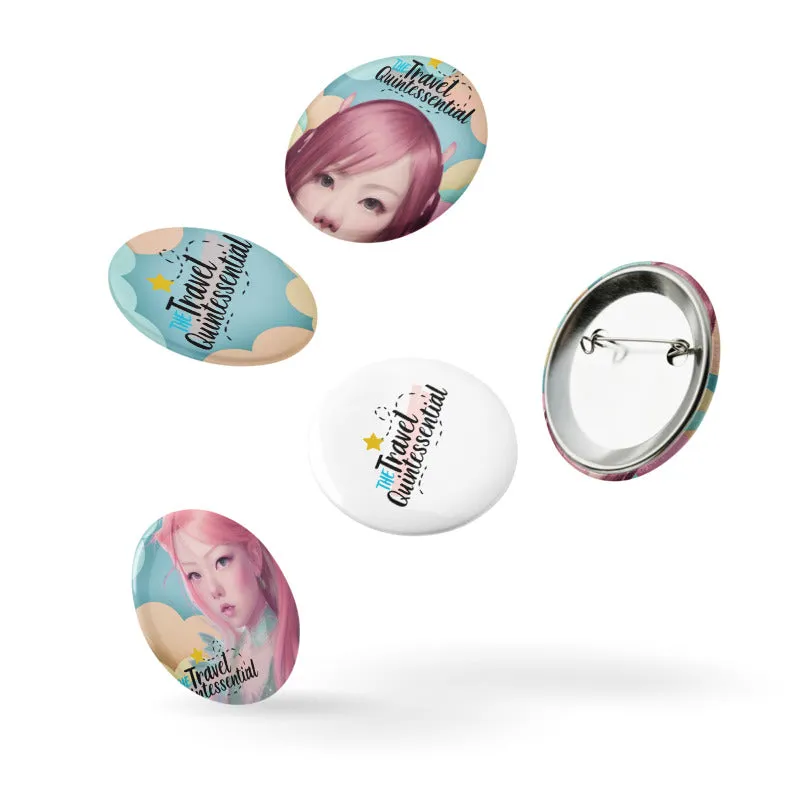 Pink Head TheTravelQuintessential Set of 5 Pin Buttons