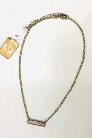 Pink Panache - Bronze Bar with AB crystals on chain necklace