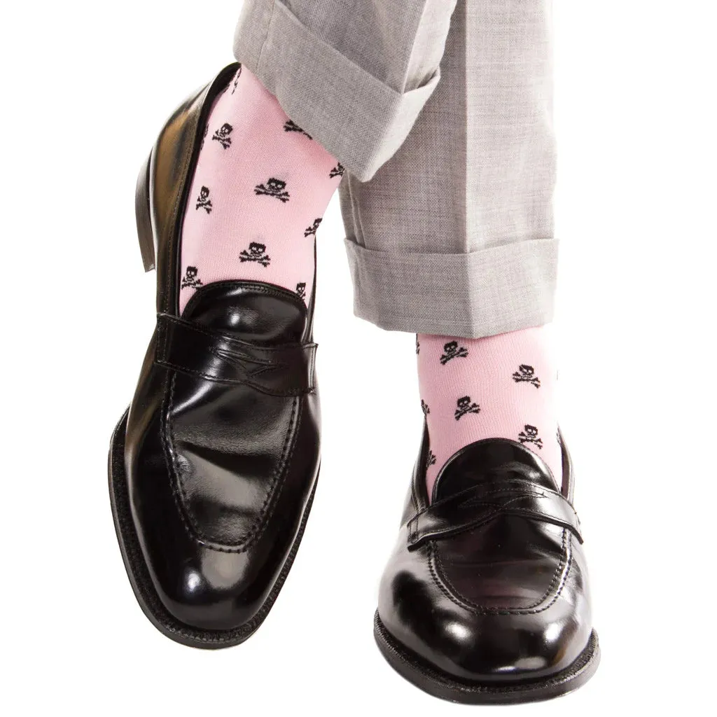 Pink with Black Skull and Crossbones Cotton Sock
