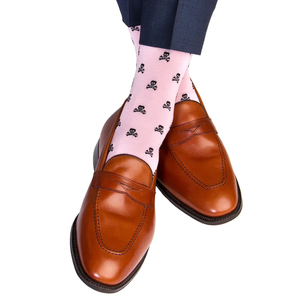 Pink with Black Skull and Crossbones Cotton Sock